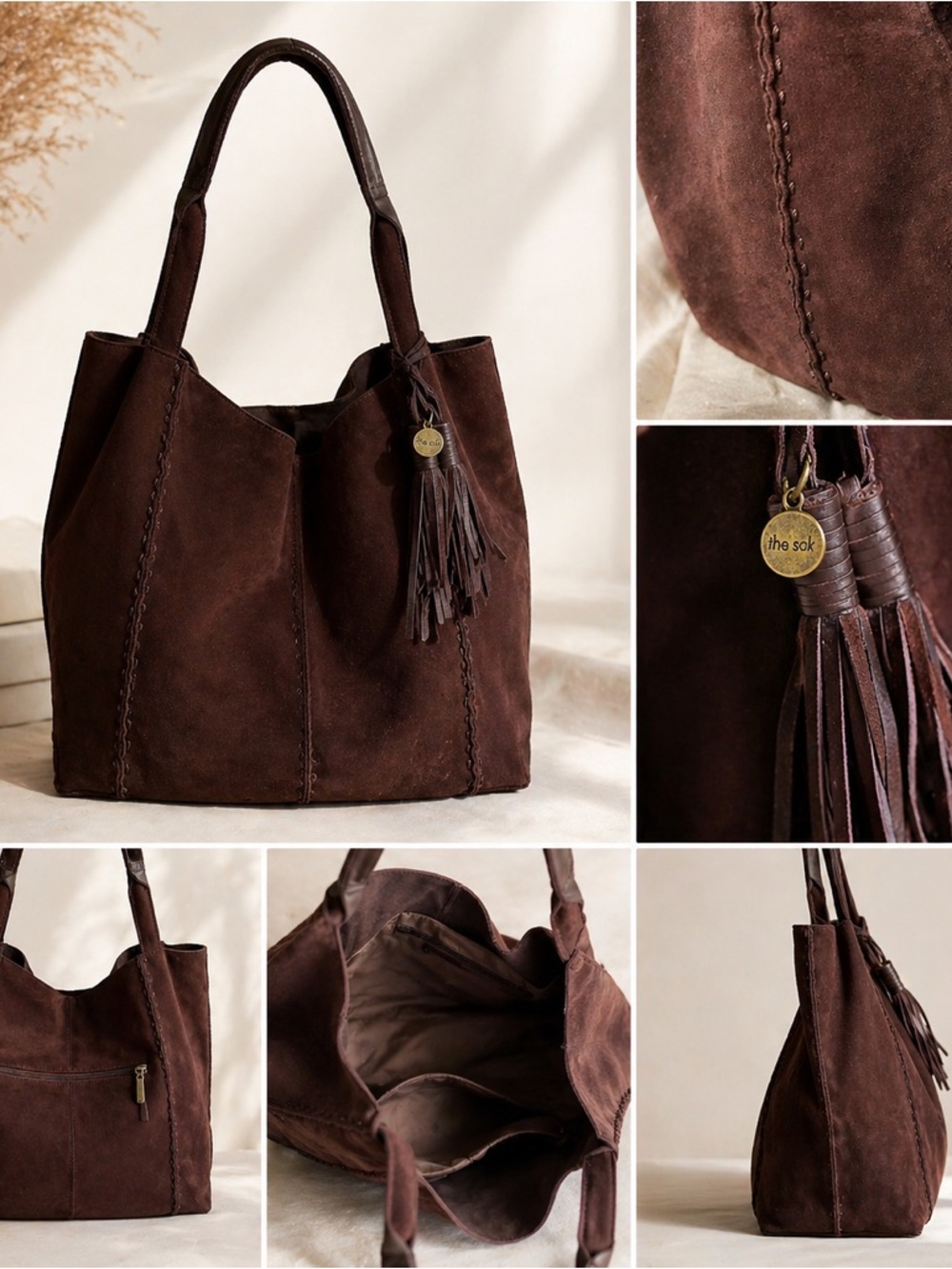 The Sak Brown Suede Tassel Tote